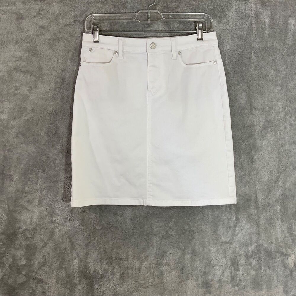 Talbots Petites White Denim Skirt Women's Size 2p Pencil Knee Length Classic